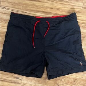Polo by Ralph Lauren Black Swim Trunks with Red Drawstring
